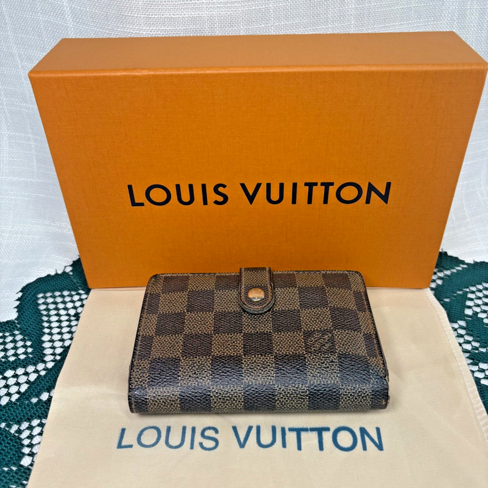 Louis Vuitton LV Damier Ebene Portefeuille Viennois French Kisslock Wallet Brown - Picture 1 of 16